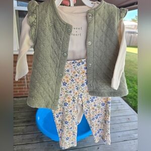 Carter's Green Vest and Floral Leggings Set